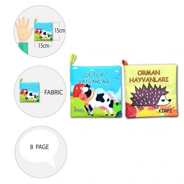 2 Kitap Tox Çiftlik Hayvanları ve Orman Hayvanlar Kumaş Sessiz Kitap T134 T055 - Bez Kitap , Eğitici Oyuncak , Yumuşak ve Hışırtılı - 9