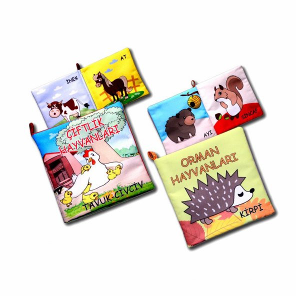 2 Kitap Tox Çiftlik Hayvanlar ve Orman Hayvanları Kumaş Sessiz Kitap T058 T055 - Bez Kitap , Eğitici Oyuncak , Yumuşak ve Hışırtılı - 8
