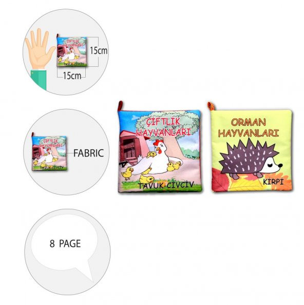 2 Kitap Tox Çiftlik Hayvanlar ve Orman Hayvanları Kumaş Sessiz Kitap T058 T055 - Bez Kitap , Eğitici Oyuncak , Yumuşak ve Hışırtılı - 9