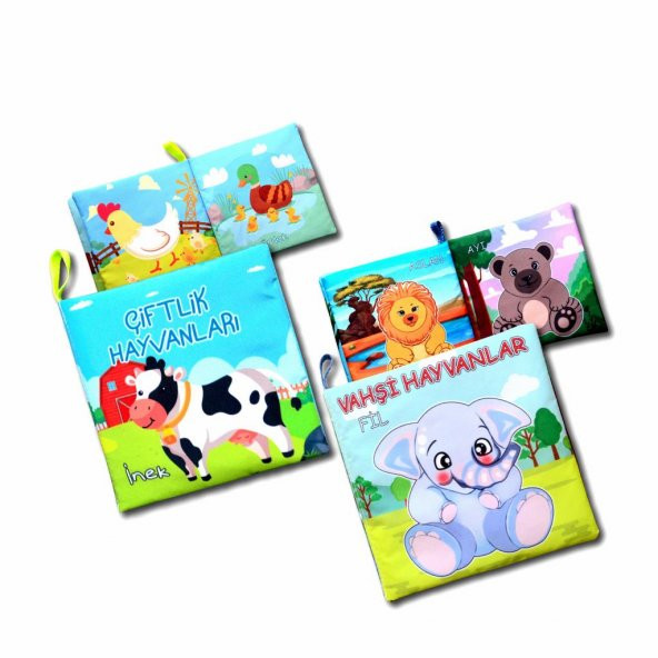 2 Kitap Tox Çiftlik Hayvanlar ve Vahşi Hayvanlar Kumaş Sessiz Kitap T134 T111 - Bez Kitap , Eğitici Oyuncak , Yumuşak ve Hışırtılı - 3