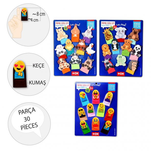3 Set - 30 Parça Tox Evcil , Vahşi Hayvanlar ve Emojiler Parmak Kukla T772 T782 T106 - 3