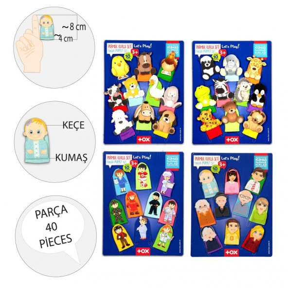 4 Set - 40 Parça Tox Meslekler, Aile Bireyleri, Evcil ve Vahşi Hayvanlar Parmak Kukla T771 T781 T761 T751 - 3