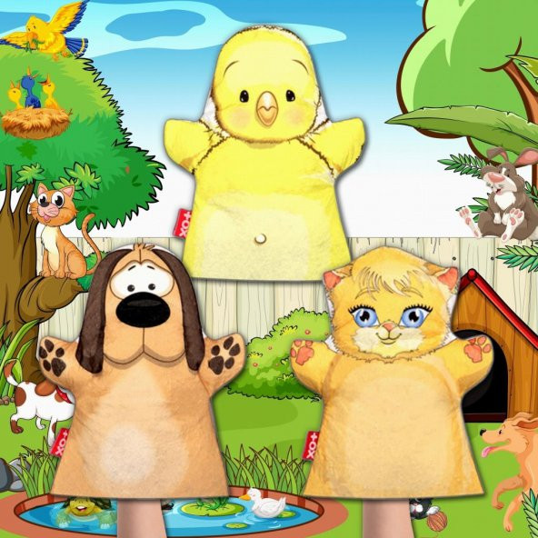 3 Parça Tox Evcil Hayvanlar El Kukla Set , Eğitici Oyuncak - 10