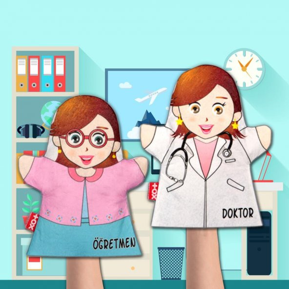 2 Parça Tox Meslekler El Kukla Set , Eğitici Oyuncak - 5
