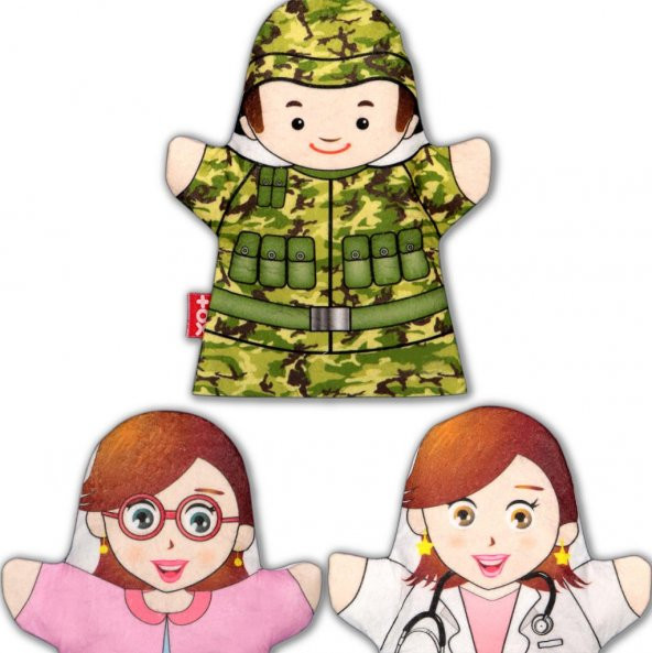 3 Parça Tox Meslekler El Kukla Set , Eğitici Oyuncak - 3