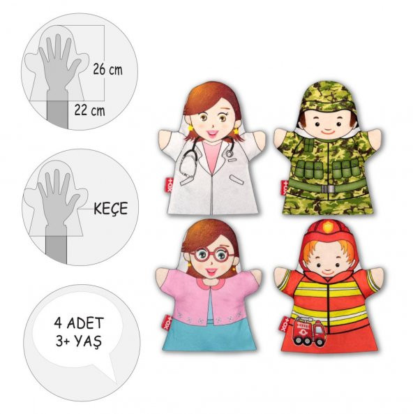 4 Parça Tox Meslekler El Kukla Set , Eğitici Oyuncak - 4