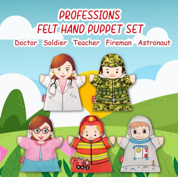 5 Parça Tox Meslekler El Kukla Set , Eğitici Oyuncak - 7