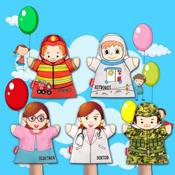 5 Parça Tox Meslekler El Kukla Set , Eğitici Oyuncak - 10