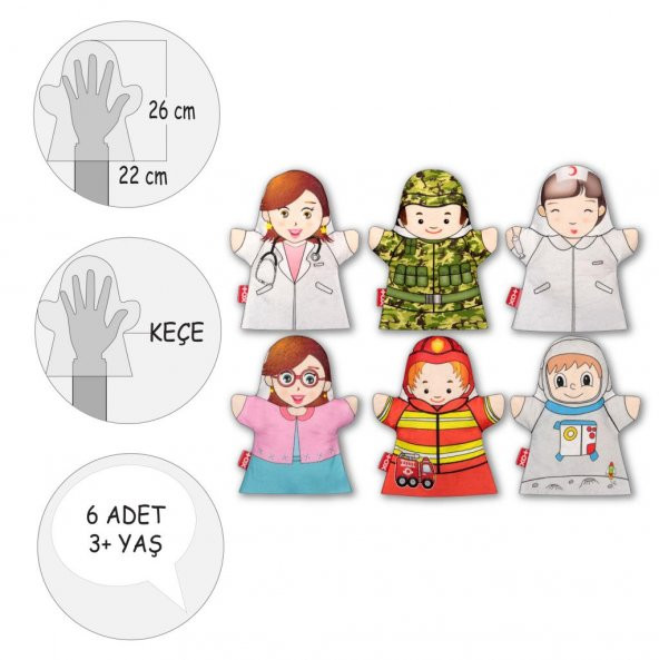 6 Parça Tox Meslekler El Kukla Set , Eğitici Oyuncak - 4