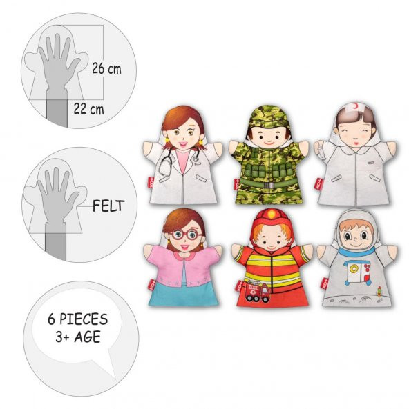 6 Parça Tox Meslekler El Kukla Set , Eğitici Oyuncak - 9