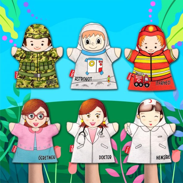 6 Parça Tox Meslekler El Kukla Set , Eğitici Oyuncak - 10