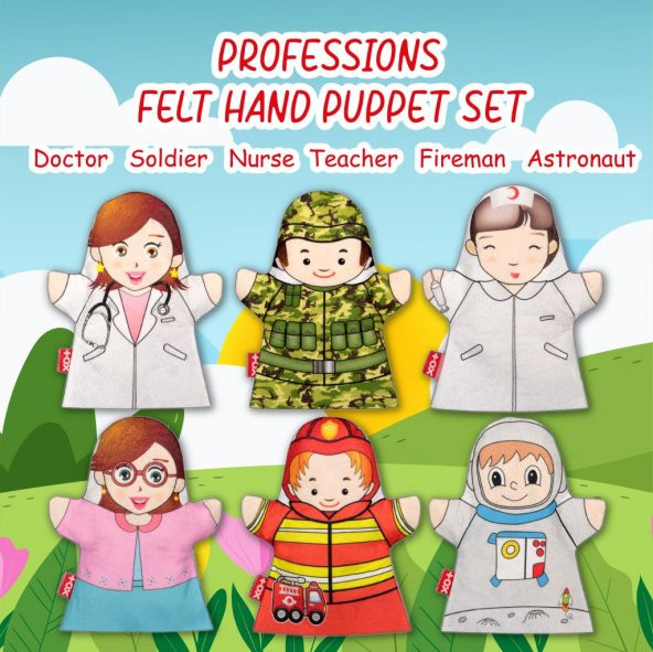 6 Parça Tox Meslekler El Kukla Set , Eğitici Oyuncak - 7