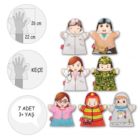 7 Parça Tox Meslekler El Kukla Set , Eğitici Oyuncak - 4