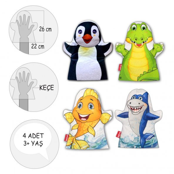 4 Parça Tox Sudaki Hayvanlar El Kukla Set , Eğitici Oyuncak - 4