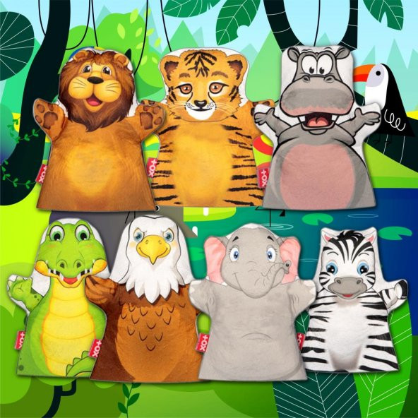 7 Parça Tox Safari Hayvanlar El Kukla Set , Eğitici Oyuncak - 5