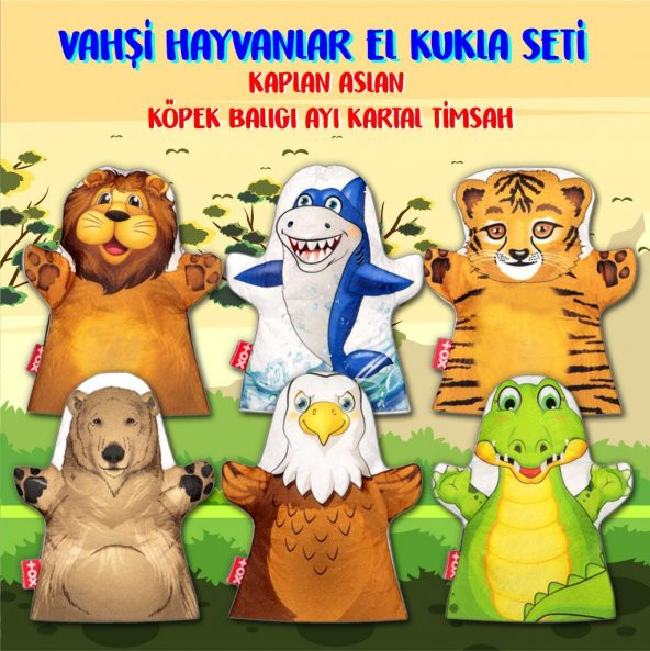 6 Parça Tox Vahşi Hayvanlar El Kukla Set , Eğitici Oyuncak - 2