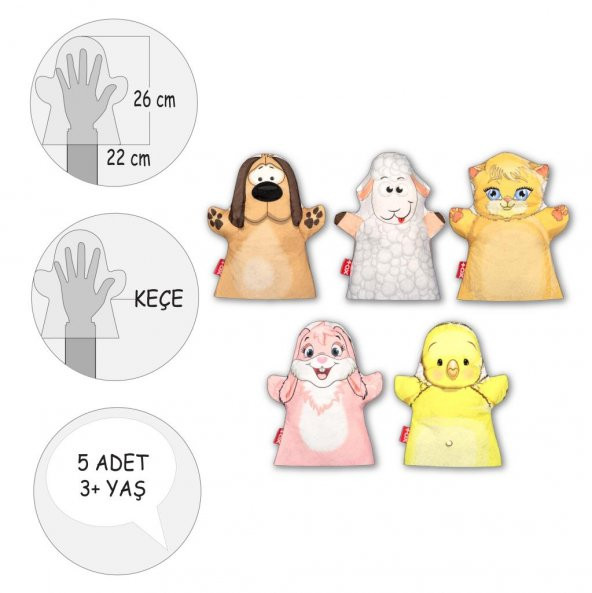 5 Parça Tox Evcil Dostlar El Kukla Set , Eğitici Oyuncak - 4