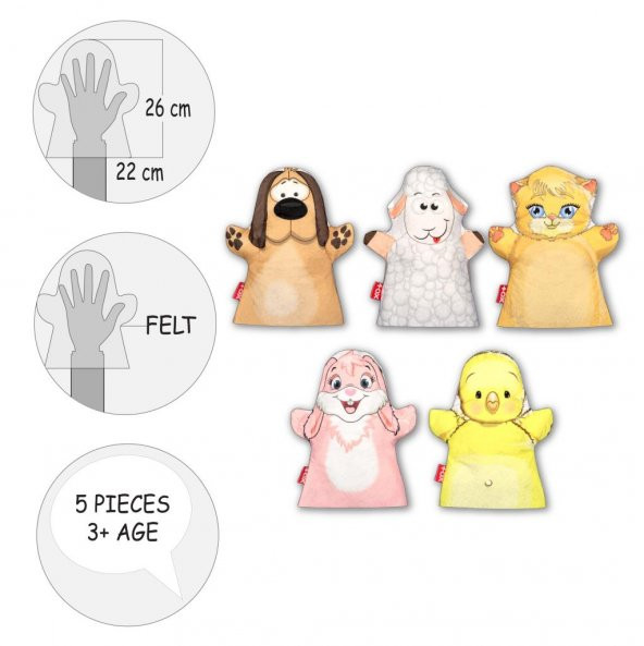 5 Parça Tox Evcil Dostlar El Kukla Set , Eğitici Oyuncak - 9