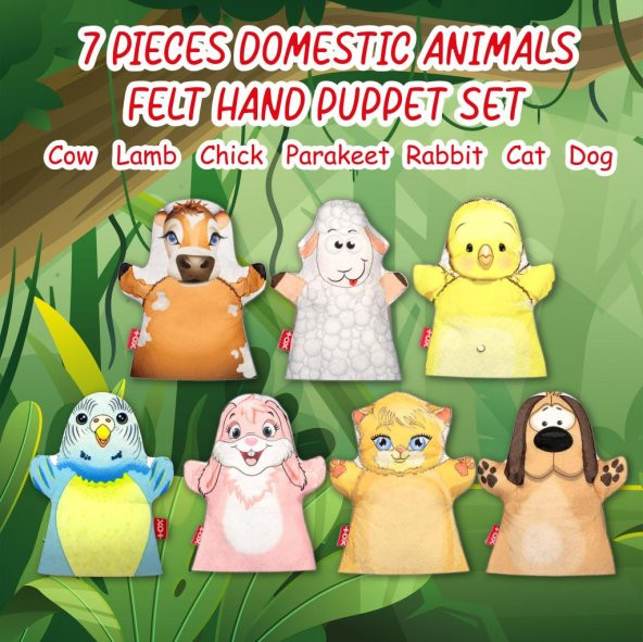 7 Parça Tox Evcil Hayvanlar El Kukla Set , Eğitici Oyuncak - 7