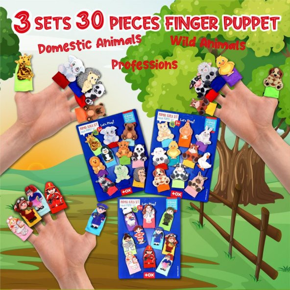 3 Set - 30 Parça Tox Evcil , Vahşi Hayvanlar ve Meslekler Parmak Kukla T772 T782 T761 - 7
