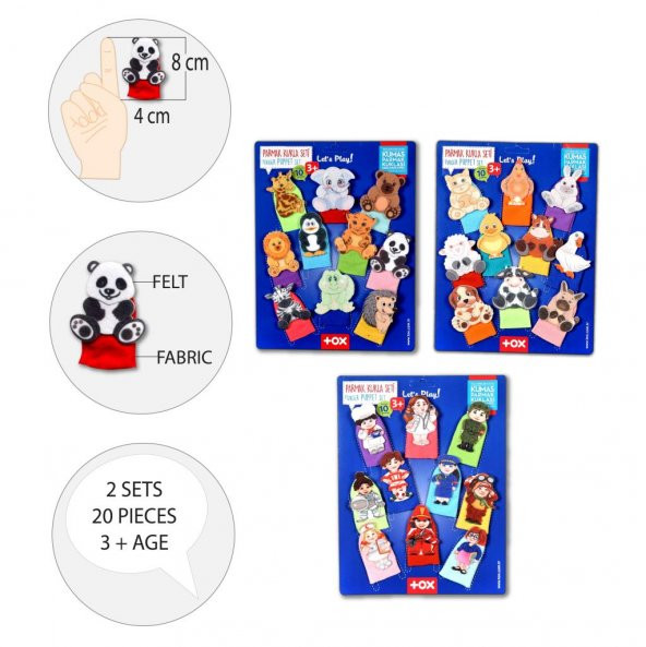 3 Set - 30 Parça Tox Evcil , Vahşi Hayvanlar ve Meslekler Parmak Kukla T772 T782 T761 - 8