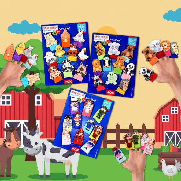 3 Set - 30 Parça Tox Evcil , Vahşi Hayvanlar ve Meslekler Parmak Kukla T772 T782 T761 - 9