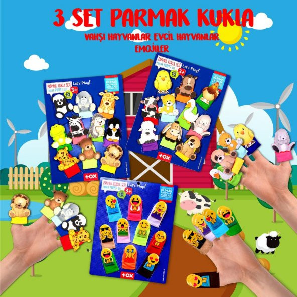 3 Set - 30 Parça Tox Evcil , Vahşi Hayvanlar ve Emojiler Parmak Kukla T771 T781 T106 - 2