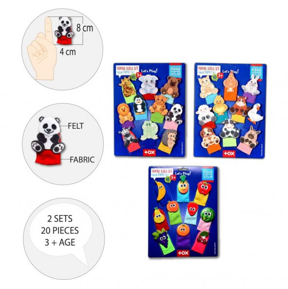 3 Set - 30 Parça Tox Evcil , Vahşi Hayvanlar ve Meyveler Parmak Kukla T772 T782 T105 - 8