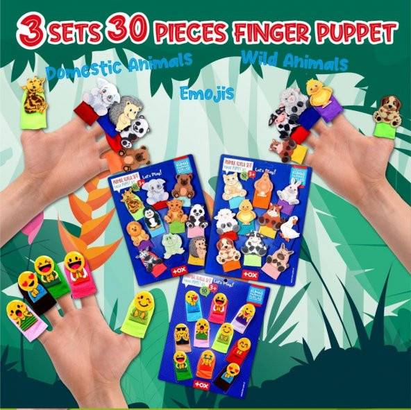 3 Set - 30 Parça Tox Evcil , Vahşi Hayvanlar ve Emojiler Parmak Kukla T772 T782 T106 - 7