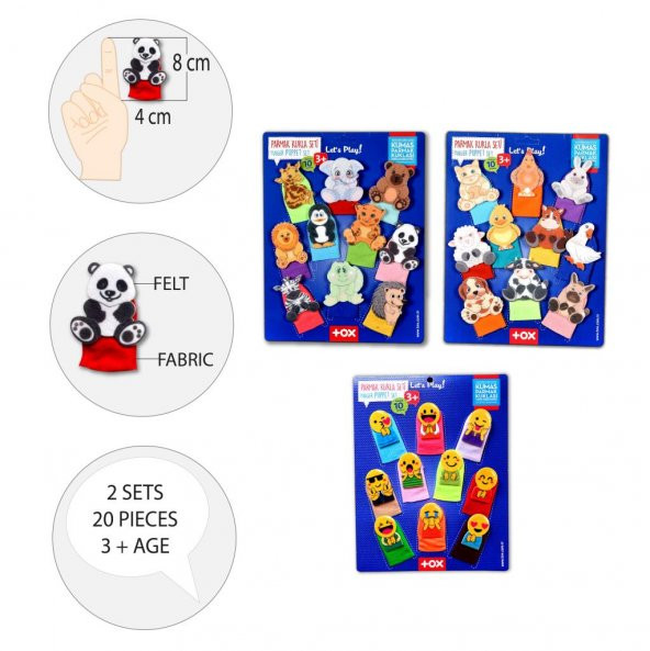 3 Set - 30 Parça Tox Evcil , Vahşi Hayvanlar ve Emojiler Parmak Kukla T772 T782 T106 - 8