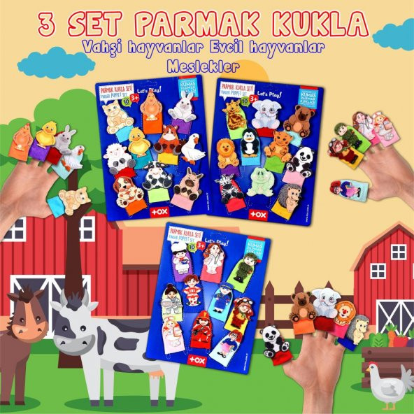3 Set - 30 Parça Tox Evcil , Vahşi Hayvanlar ve Meslekler Parmak Kukla T772 T782 T762 - 2