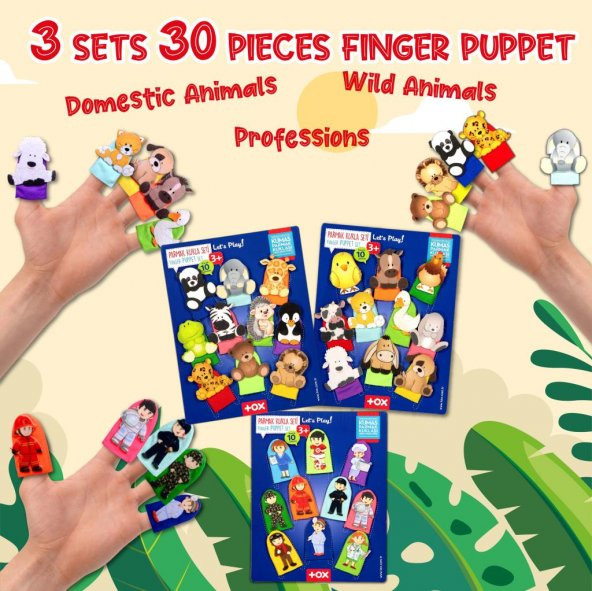 3 Set - 30 Parça Tox Evcil , Vahşi Hayvanlar ve Meslekler Parmak Kukla T771 T781 T761 - 7