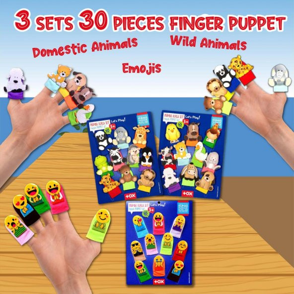 3 Set - 30 Parça Tox Evcil , Vahşi Hayvanlar ve Emojiler Parmak Kukla T771 T781 T106 - 7