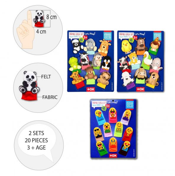 3 Set - 30 Parça Tox Evcil , Vahşi Hayvanlar ve Emojiler Parmak Kukla T771 T781 T106 - 8