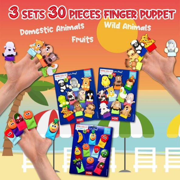 3 Set - 30 Parça Tox Evcil , Vahşi Hayvanlar ve Meyveler Parmak Kukla T771 T781 T105 - 7