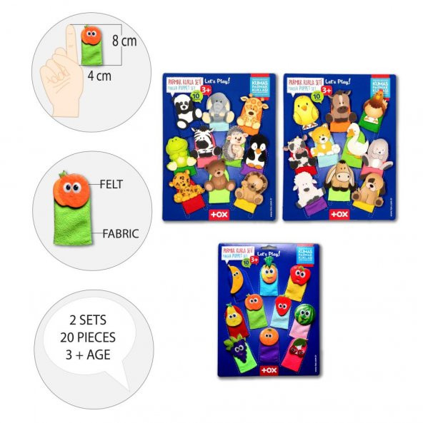 3 Set - 30 Parça Tox Evcil , Vahşi Hayvanlar ve Meyveler Parmak Kukla T771 T781 T105 - 8
