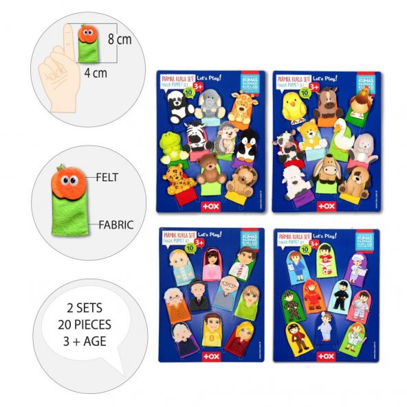 4 Set - 40 Parça Tox Meslekler, Aile Bireyleri, Evcil ve Vahşi Hayvanlar Parmak Kukla T771 T781 T761 T751 - 8