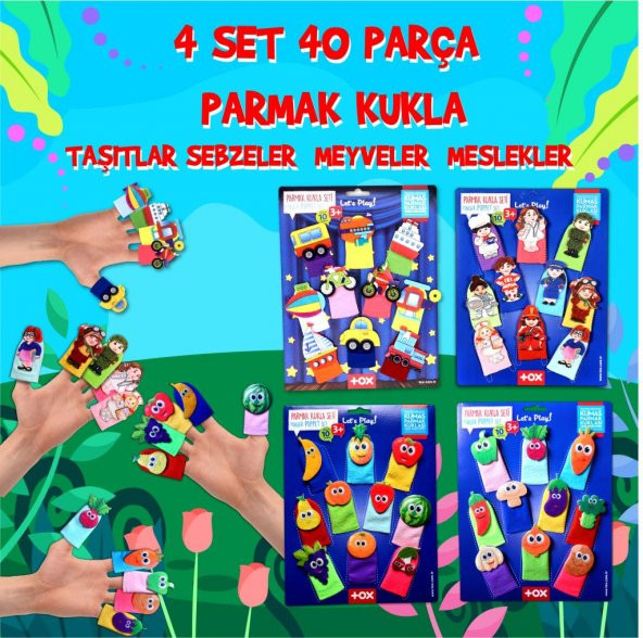 4 Set - 40 Parça Tox Meyveler , Sebzeler , Meslekler ve Taşıtlar Parmak Kukla T762 T105 T104 T181 - 2