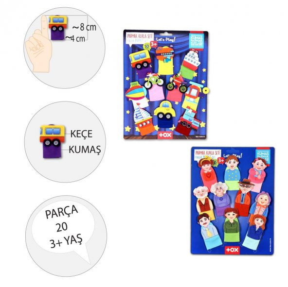 2 Set - 20 Parça Tox Taşıtlar ve Aile Bireyleri Parmak Kukla T752 T181 - 3