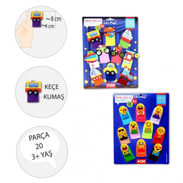 2 Set - 20 Parça Tox Taşıtlar ve Emojiler Parmak Kukla T106 T181 - 3