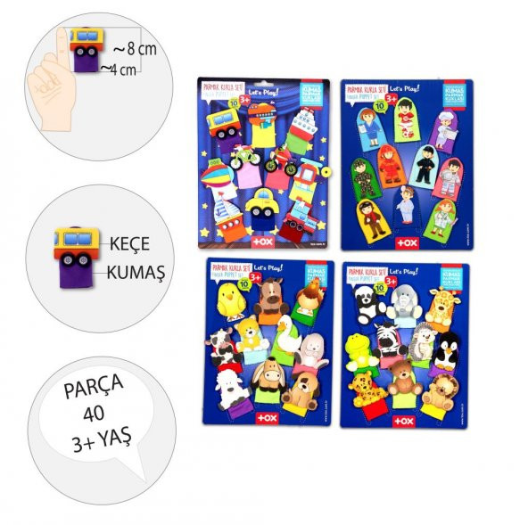 4 Set - 40 Parça Tox Meslekler, Taşıtlar, Evcil  ve Vahşi Hayvanlar Parmak Kukla T771 T781 T761 T181 - 3