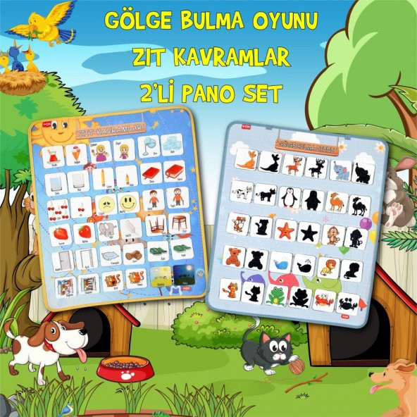 2 Set - 72 Parça  Zıt Kavramlar ve Gölge Eşleştirme Keçe Cırtlı Duvar Panoları , Eğitici Oyuncak - 2