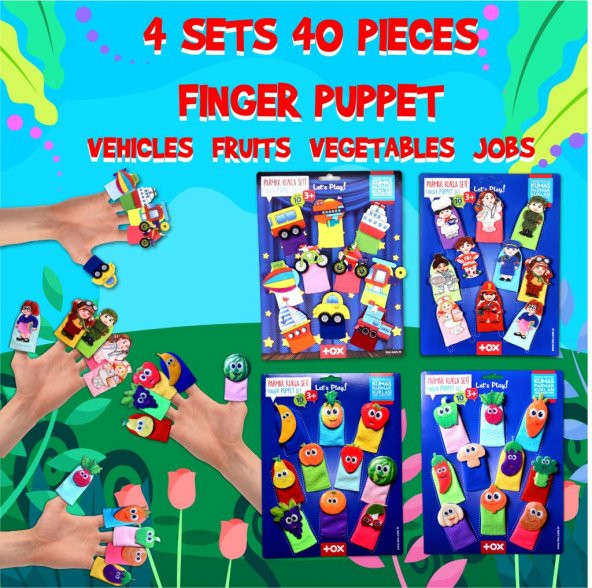 4 Set - 40 Parça Tox Meyveler , Sebzeler , Meslekler ve Taşıtlar Parmak Kukla T762 T105 T104 T181 - 7