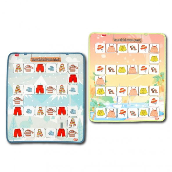 2 Set - 54 Parça Sıradakini Biliyorum Yaz ve Kış Keçe Cırtlı Duvar Panoları , Eğitici Oyuncak