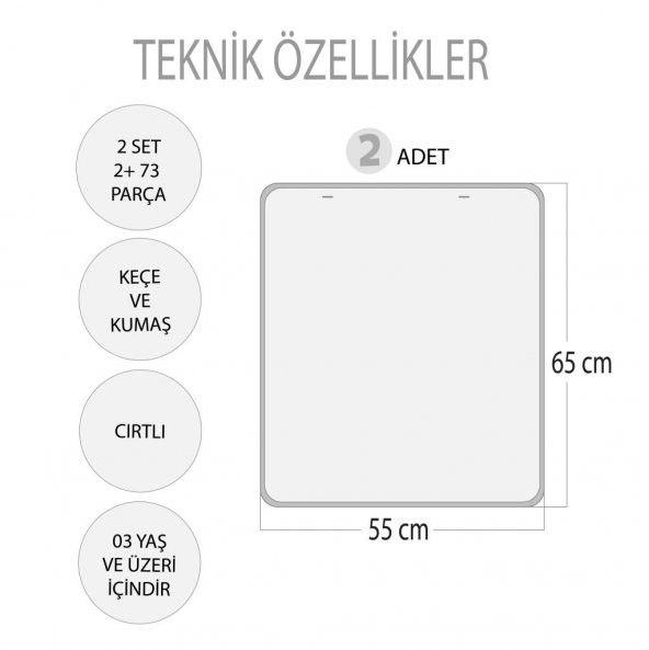 2 Set - 73 Parça Takvimi ve Renkleri Öğreniyorum Keçe Cırtlı Duvar Panoları , Eğitici Oyuncak - 3