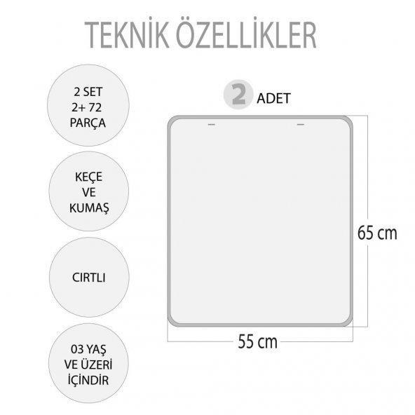 2 Set - 72 Parça  Zıt Kavramlar ve Gölge Eşleştirme Keçe Cırtlı Duvar Panoları , Eğitici Oyuncak - 3