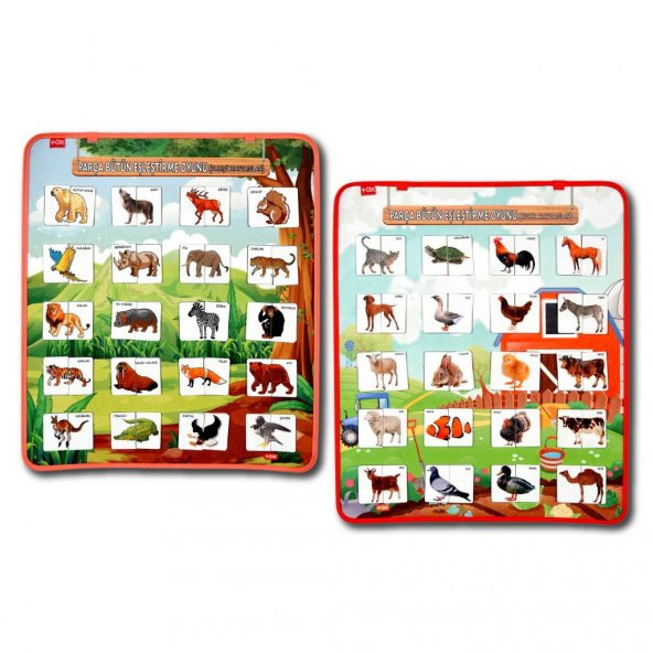 2 Set - 80 Parça Evcil ve Vahşi Parça Birleştirme Oyunu Keçe Cırtlı Duvar Panoları , Eğitici Oyuncak