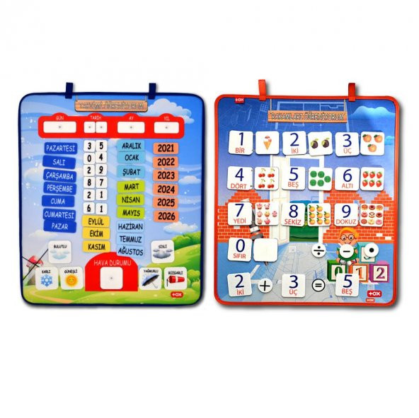 2 Set - 80 Parça  Rakamları ve Takvimi Öğreniyorum Keçe Cırtlı Duvar Panoları , Eğitici Oyuncak - 6