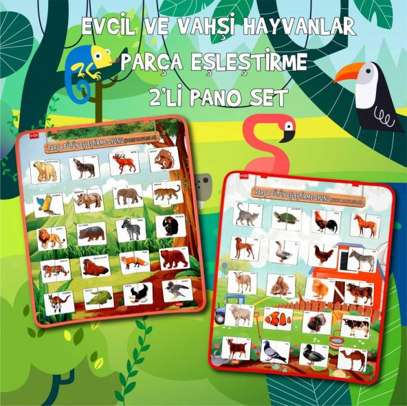 2 Set - 80 Parça Evcil ve Vahşi Parça Birleştirme Oyunu Keçe Cırtlı Duvar Panoları , Eğitici Oyuncak - 2