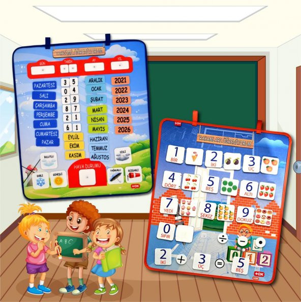 2 Set - 80 Parça  Rakamları ve Takvimi Öğreniyorum Keçe Cırtlı Duvar Panoları , Eğitici Oyuncak - 7